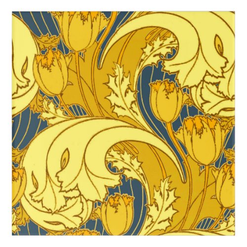 Vintage Bold Tulip Blue Gold Pattern Acrylic Print