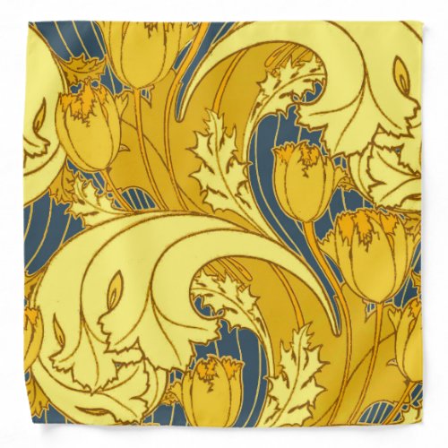 Vintage Bold Tulip Blue Gold Pattern Bandana