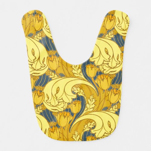 Vintage Bold Tulip Blue Gold Pattern Bib