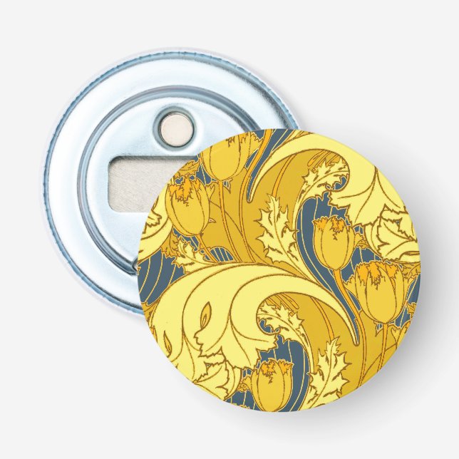 Vintage Bold Tulip Blue Gold Pattern Bottle Opener (Front)