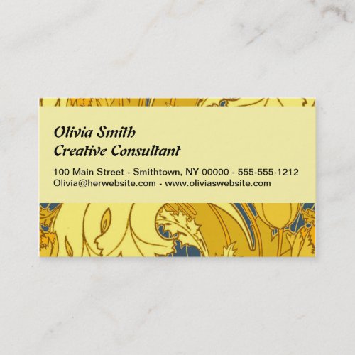 Vintage Bold Tulip Blue Gold Pattern Business Card