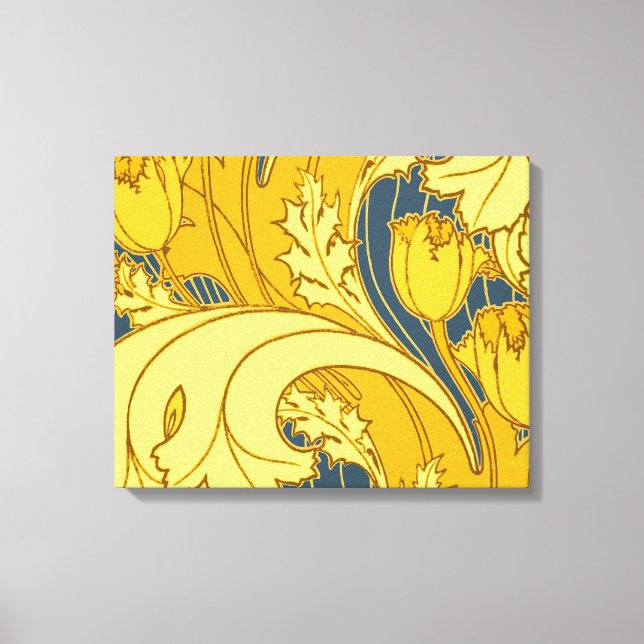 Vintage Bold Tulip Blue Gold Pattern Canvas Print (Front)