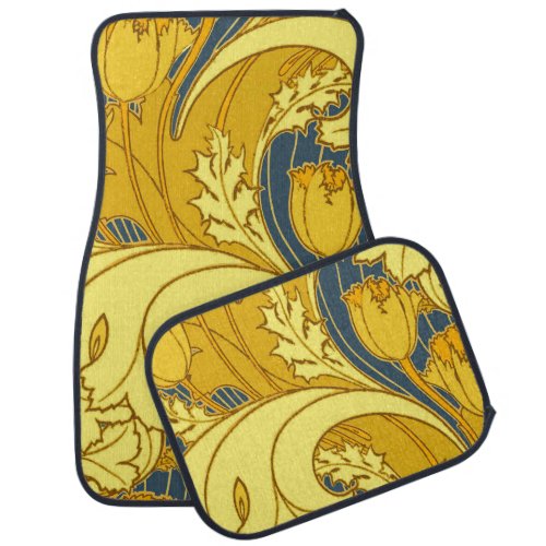 Vintage Bold Tulip Blue Gold Pattern Car Mat