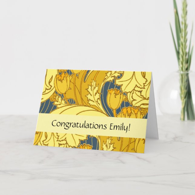 Vintage Bold Tulip Blue Gold Pattern Card (Front)