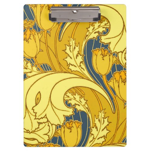 Vintage Bold Tulip Blue Gold Pattern Clipboard