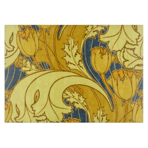 Vintage Bold Tulip Blue Gold Pattern Cutting Board