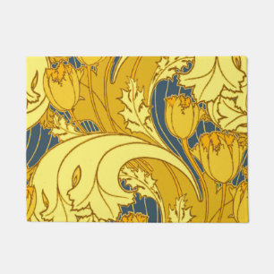 Vintage Bold Tulip Blue Gold Pattern Doormat