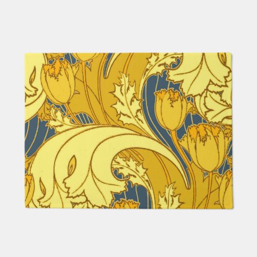 Vintage Bold Tulip Blue Gold Pattern Doormat