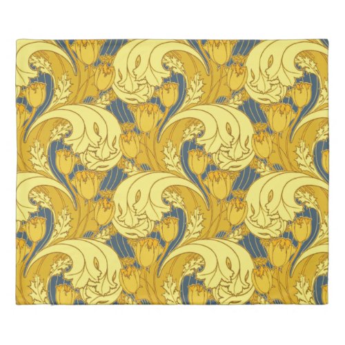 Vintage Bold Tulip Blue Gold Pattern Duvet Cover