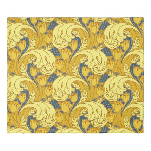 Vintage Bold Tulip Blue Gold Pattern Duvet Cover