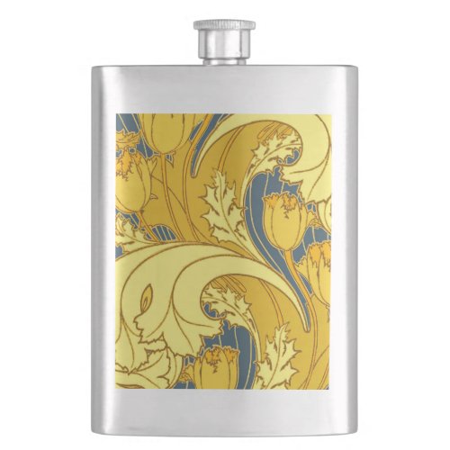 Vintage Bold Tulip Blue Gold Pattern Flask