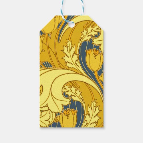 Vintage Bold Tulip Blue Gold Pattern Gift Tags