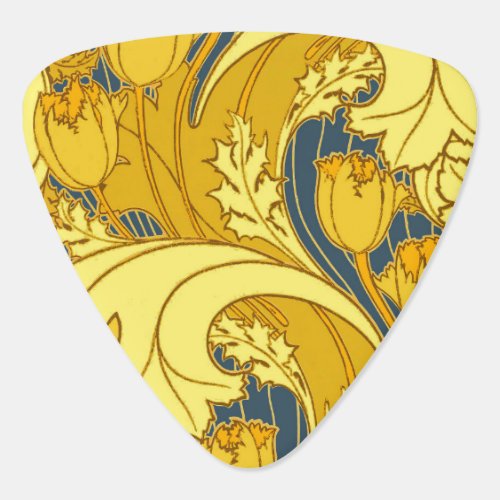 Vintage Bold Tulip Blue Gold Pattern Guitar Pick