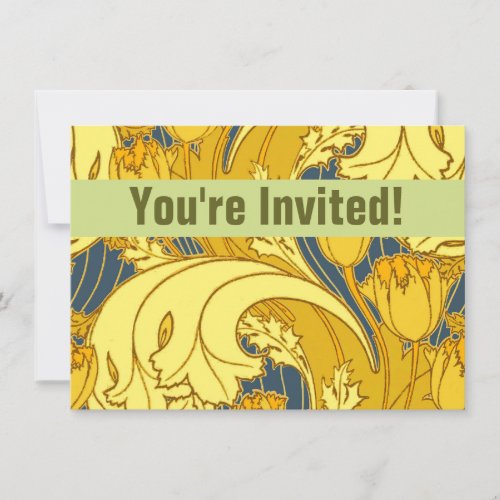 Vintage Bold Tulip Blue Gold Pattern Invitation