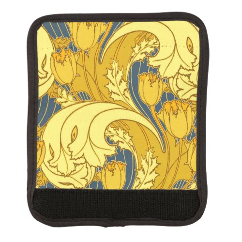 Vintage Bold Tulip Blue Gold Pattern Luggage Handle Wrap