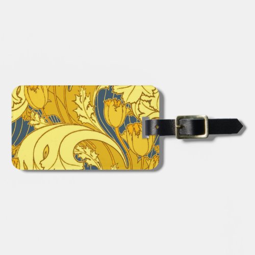 Vintage Bold Tulip Blue Gold Pattern Luggage Tag