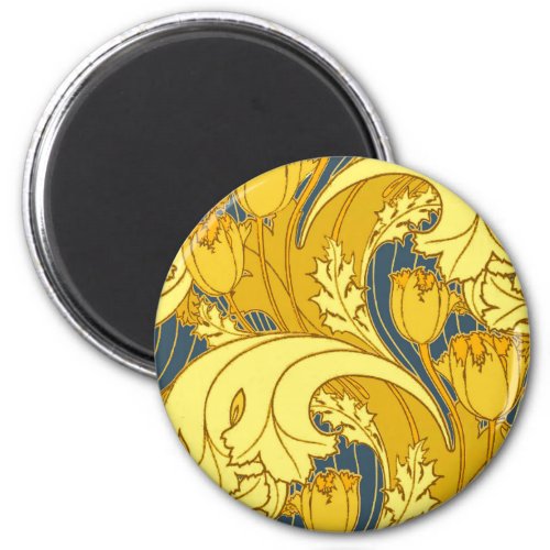 Vintage Bold Tulip Blue Gold Pattern Magnet