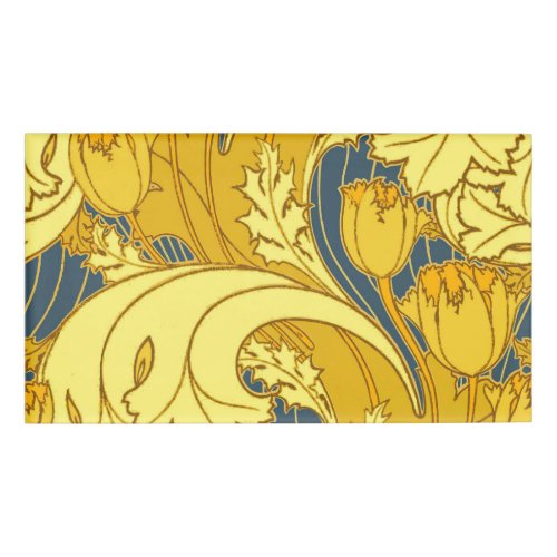 Vintage Bold Tulip Blue Gold Pattern Name Tag