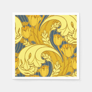Vintage Bold Tulip Blue Gold Pattern Napkins