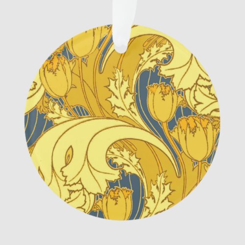 Vintage Bold Tulip Blue Gold Pattern Ornament