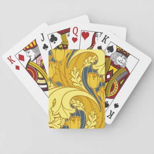 Vintage Bold Tulip Blue Gold Pattern Poker Cards