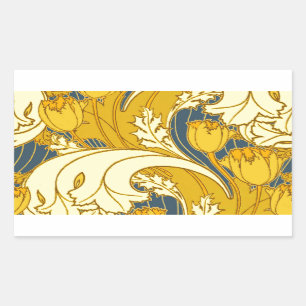 Vintage Bold Tulip Blue Gold Pattern Rectangular Sticker