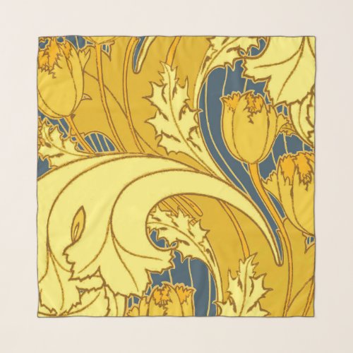 Vintage Bold Tulip Blue Gold Pattern Scarf