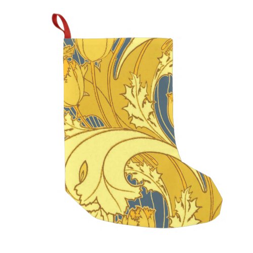 Vintage Bold Tulip Blue Gold Pattern Small Christmas Stocking