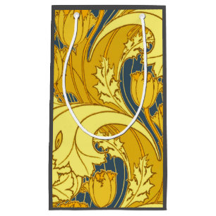 Vintage Bold Tulip Blue Gold Pattern Small Gift Bag