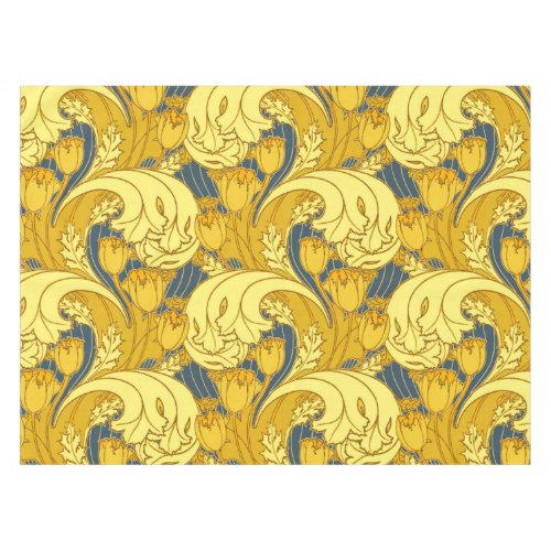 Vintage Bold Tulip Blue Gold Pattern Tablecloth