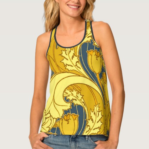 Vintage Bold Tulip Blue Gold Pattern Tank Top