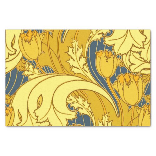 Vintage Bold Tulip Blue Gold Pattern Tissue Paper