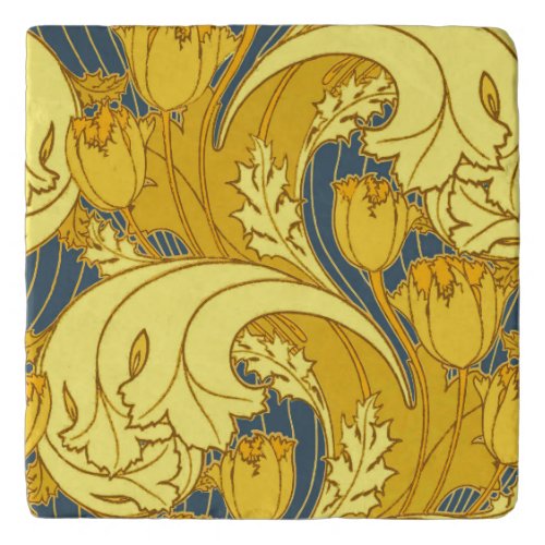 Vintage Bold Tulip Blue Gold Pattern Trivet