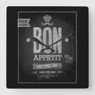 Vintage Bon Appetit Poster - Chalkboard Square Wall Clock