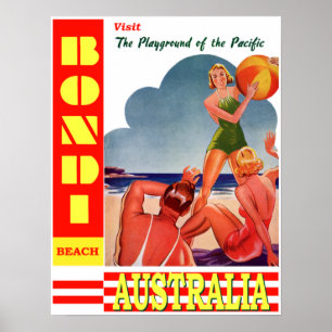 Vintage Bondi Beach Australia Travel Poster