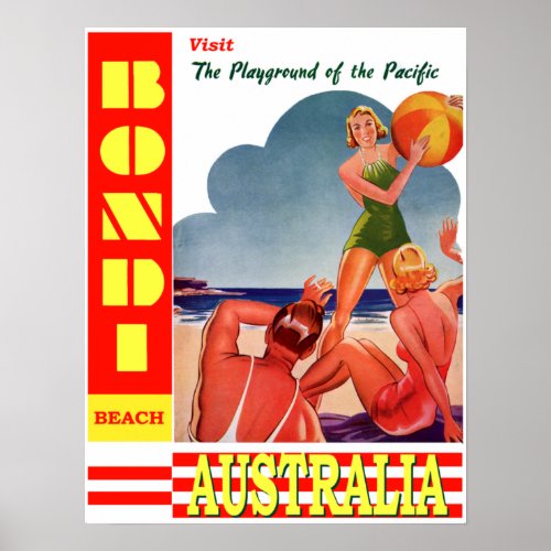 Vintage Bondi Beach Australia Travel Poster