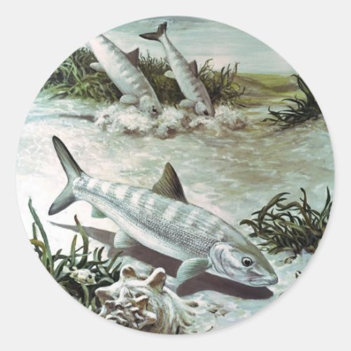 Vintage Bonefish Underwater Scene Classic Round Sticker