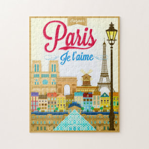 Vintage Bonjour Paris France Travel Jigsaw Puzzle