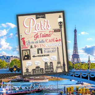 Vintage Bonjour Paris Postcard