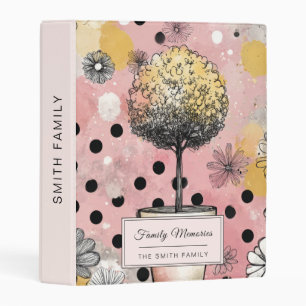 Vintage Bonsai Tree & Floral Polka Dot Art Mini Binder