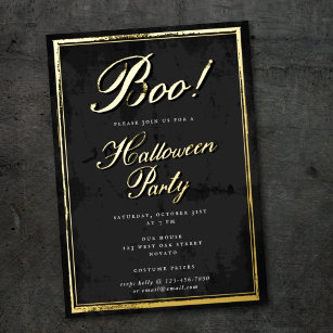 Vintage Boo! Script Frame Halloween Gold Foil Holiday Card