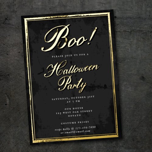 Vintage Boo Script Frame Halloween Gold Foil Holiday Card
