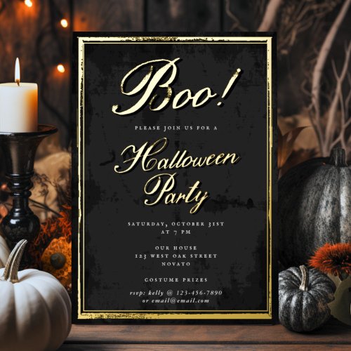 Vintage Boo Script Frame Halloween Gold Foil Holiday Card