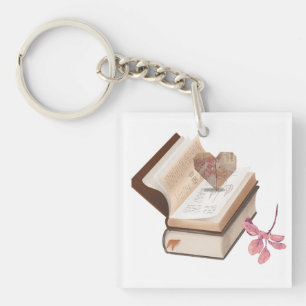  Vintage Book Aesthetic with Heart Map & Botanical Keychain