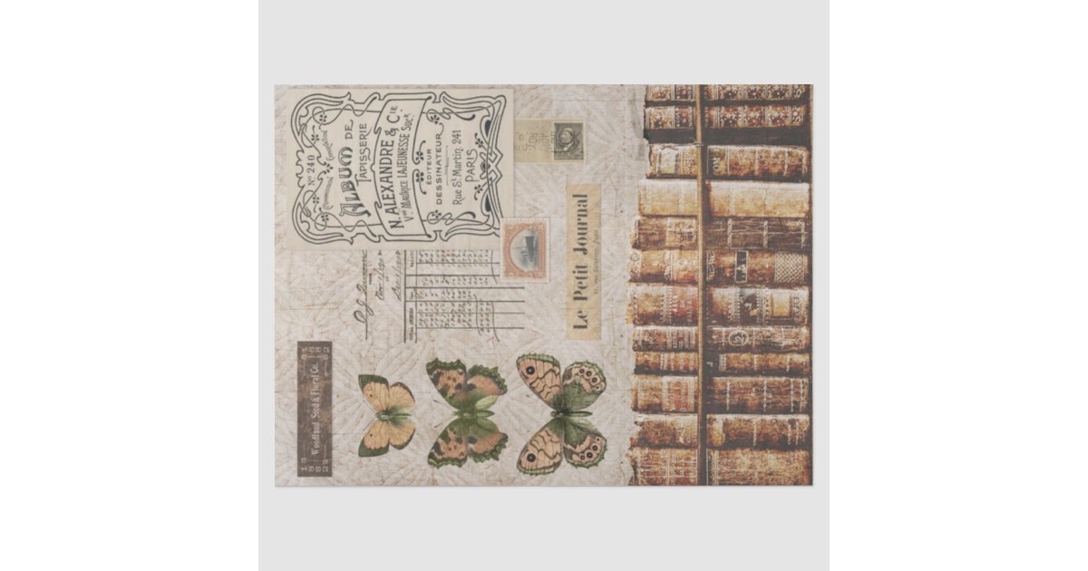 Vintage Book and Butterflies Decoupage Tissue Paper | Zazzle