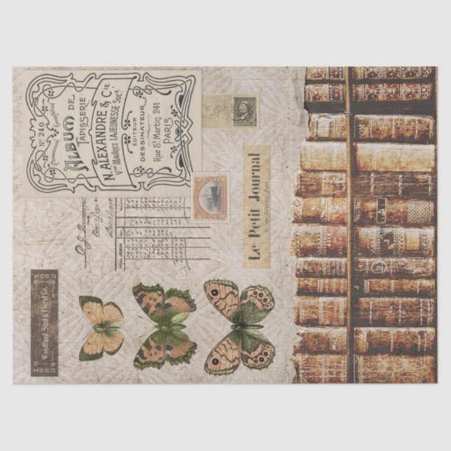 Vintage Book and Butterflies Decoupage Tissue Paper (Front)