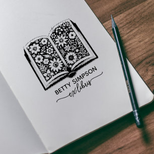 Vintage book and flowers Custom ex libris stamp