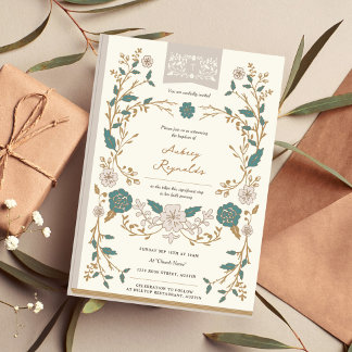Vintage Book Baptism Invitation