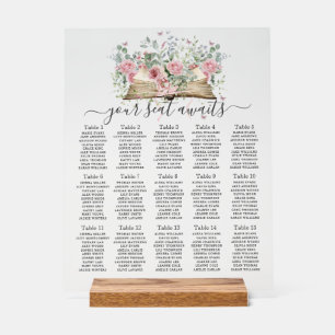 Vintage Book Blush Floral Bridal Seating Acrylic Sign