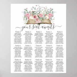 Vintage Book Blush Floral Bridal Seating Chart